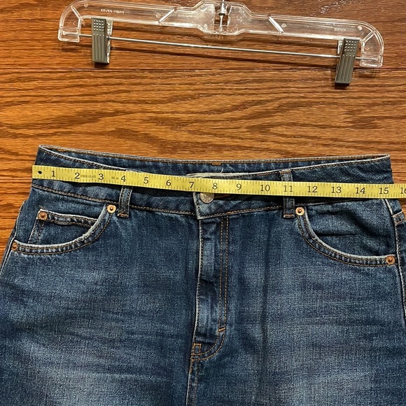 TOPSHOP MOTO denim mini skirt frayed hem 5 pockets zip front button closure 8 - Picture 8 of 12